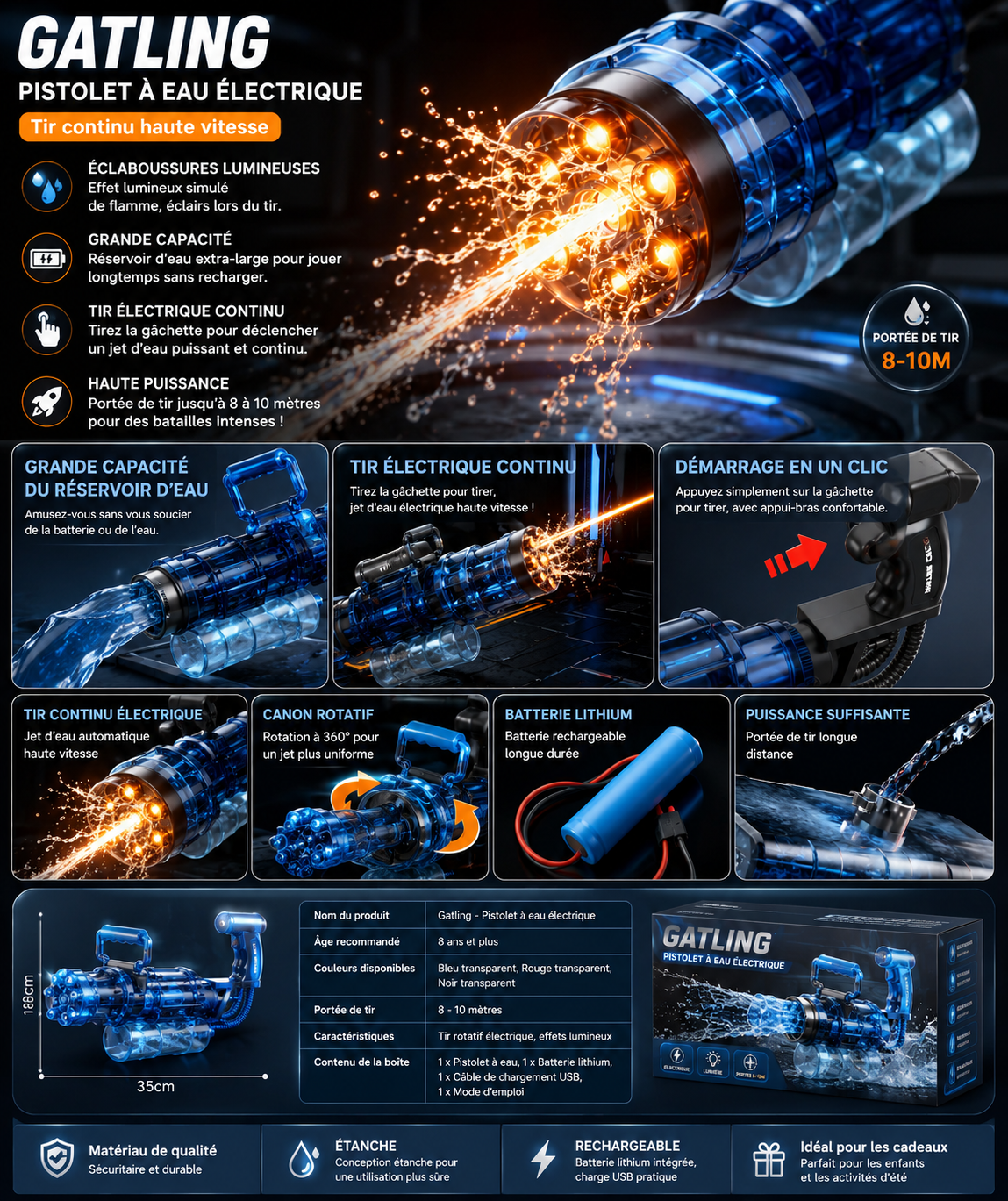 Gatling automatique a eau bleu